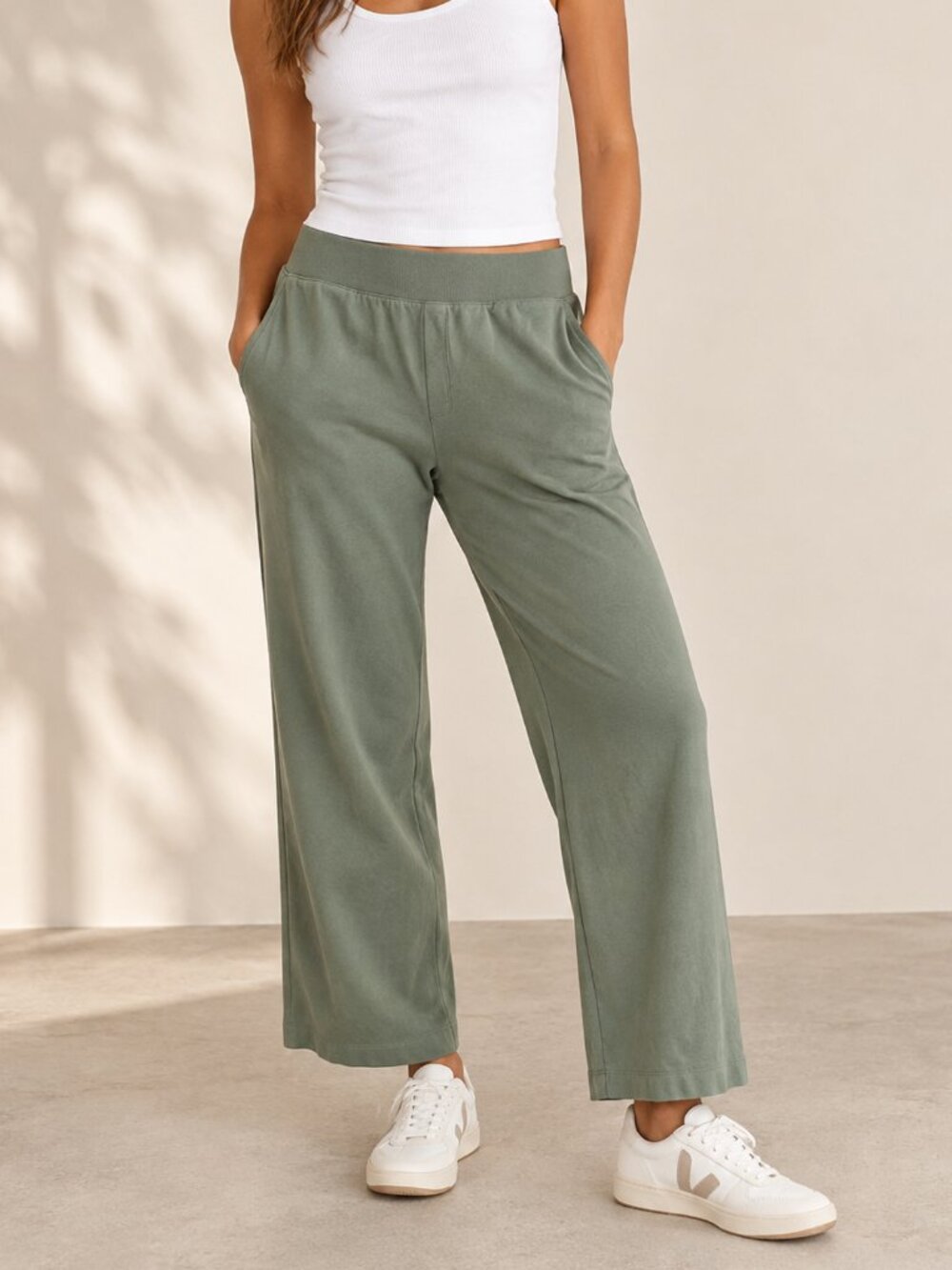 Haven Well Within Organic Cotton Wide Leg Pants Sage Green XL
